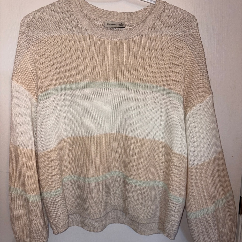 Gentle Fawn Tan and White Crew Neck Sweater